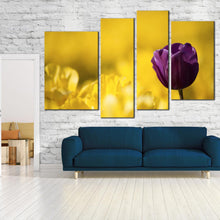 Load image into Gallery viewer, Purple Tulip with Yellow Background 4 panel canvas print
