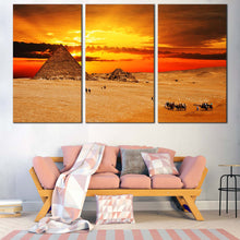 Load image into Gallery viewer, Pyramid  Desert  Canvas  Wall  Art  Giza  Necropolis  Yellow  Red  Sunset  Living  Room  3  Piece  Canvas  Egypt  Brown  Camel  Desert  Canvas  Print For Living Room
