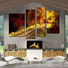 Load image into Gallery viewer, Railroad tracks autumn forest multi panel wall art
