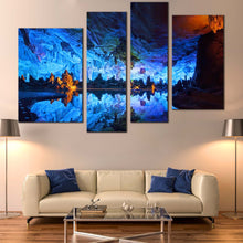 Load image into Gallery viewer, Reed Flute Canvas Wall Art Orange Ocean Rocks  4 Piece Canvas Guilin Blue Crystal Palace Canvas Print 
