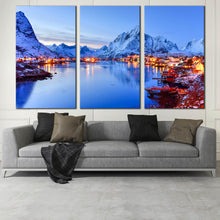 Load image into Gallery viewer, Reinevagen Bay Norway snow mountain 3 Piece Canvas Prints For Living Room
