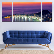 Load image into Gallery viewer, Rio  de  Janeiro  Canvas  Wall  Art  Brazil  Evening  Orange  Ocean  Sky  Canvas  Print  Purple  Copacabana  Beach  3  Piece  Multi  Canvas For Living Room
