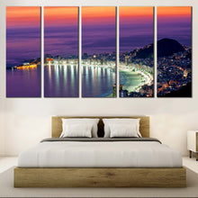 Load image into Gallery viewer, Rio de Janeiro Canvas Wall Art Brazil Evening Orange Ocean Sky Canvas Print Purple Copacabana Beach 5 Piece Multi Canvas For Your Bedroom
