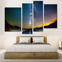 Load image into Gallery viewer, Road Scenery Canvas Wall Art Blue Road Towards Milky Way  4 Piece Canvas Print
