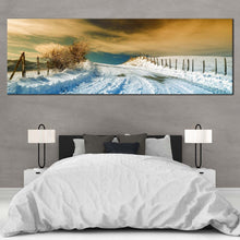 Load image into Gallery viewer, Road  Snow  Canvas  Wall  Art  White  Snowy  Path  Winter  Scenery  Bedroom  1  Piece  Canvas  Dramatic  Brown  Cloudy  Sky  Canvas  Print In Bedroom
