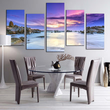 Load image into Gallery viewer, Cloudy Beach Canvas WallArt Blue Sky Sea 5 Piece Canvas Print Brown Stony Beach Scenery Multi Canvas Artwork For Dining Room
