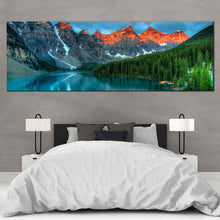 Load image into Gallery viewer, Rocky  Mountains  Canvas  Print  Blue  Moraine  Lake  Panorama  Canvas  Beautiful  Landscape  Forest  Green  Trees  Banff  National  Park  Canvas  Set For Bedroom
