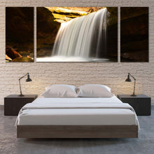 Load image into Gallery viewer, Rocky Waterfall Canvas Wall Art Yellow Rocks Waterfall Scenery 3 Piece Multi Canvas White Calming Waterfall Triptych Canvas Print For Bedroom
