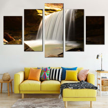 Load image into Gallery viewer, Rocky  Waterfall  Canvas  Wall  Art  Yellow  Rocks  Waterfall  Scenery  5  Piece  Multi  Canvas  White  Calming  Waterfall  Canvas  Print For Living Room
