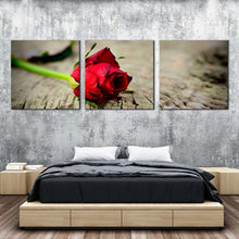 Load image into Gallery viewer, Romantic Flower Canvas Wall Art Red Rose Floral Canvas Print Rose Brown Blurred Background 3 Piece Multiple Canvas For Bedroom
