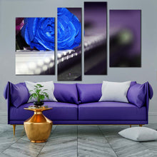 Load image into Gallery viewer, Romantic Piano Canvas Print Blue Flower 4 Piece Canvas Wall Art Rose and Piano Multi Canvas Artwork
