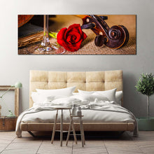 Load image into Gallery viewer, Romantic Violin Canvas Print  Red Rose Flower 1 Piece Canvas WallArt  Brown Violin Scroll Canvas Artwork For Bedroom
