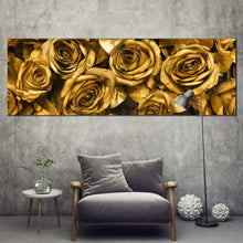 Load image into Gallery viewer, Rose Floral Canvas WallArt Beautiful Golden Roses Canvas Artwork Yellow Roses Flowers Close Up 1 Piece Canvas Print In Living Room
