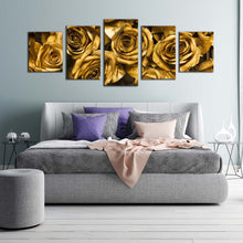 Load image into Gallery viewer, Rose Floral Canvas WallArt Beautiful Golden Roses Multi Canvas Artwork Yellow Roses Flowers Close Up 5 Piece Canvas Print For Bedroom
