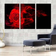 Load image into Gallery viewer, Rose Floral Canvas Wall Art, Black Background Abstract Rose 3 Piece Canvas Print, and Red Rose Flower Multi Canvas Artwork.For Living Room
