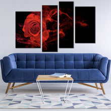 Load image into Gallery viewer, Rose Floral Canvas Wall Art Black Background Abstract Rose 4 Piece Canvas Print Red Rose Flower Multi Canvas Artwork

