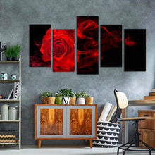 Load image into Gallery viewer, RoseFloral Canvas WallArt Black Background Abstract Rose 5 Piece Canvas Print Red Rose Flower Multi Canvas Artwork For Living Room
