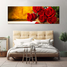 Load image into Gallery viewer, Rose Floral Canvas Wall Art Fresh Red Rosses Canvas Artwork Brown Background Flowers 1 Piece Canvas Print For Bedroom
