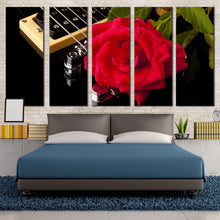 Load image into Gallery viewer, Rose Floral Canvas Wall Art Fresh Red Roses Multi Canvas Brown Background Flowers 5 Piece Canvas Print For Bedroom
