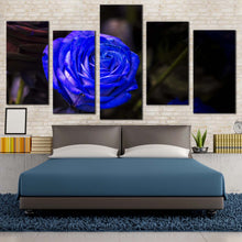 Load image into Gallery viewer, Rose Floral Canvas WallArt Isolated Rose Dark Background 5 Piece Multiple Canvas Blue Flowers Digital Painting Canvas Print For Bedroom
