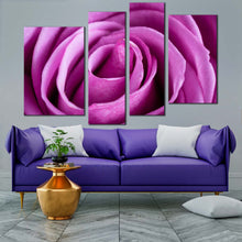 Load image into Gallery viewer, Rose Flower Canvas Print Close Up Rose Canvas Wall Art Purple Floral 4 Piece Multi Canvas Artwork for living room
