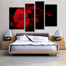 Load image into Gallery viewer, Rose Flower Canvas Print Red Rose Black Background 4 Piece Canvas Wall Art Rose Digital Painting Multiple Canvas
