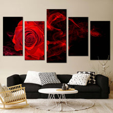 Load image into Gallery viewer, Rose Flower Canvas Print Red Rose Black Background 5 Piece Canvas WallArt Rose Digital Painting Multiple Canvas In Living Room
