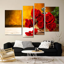 Load image into Gallery viewer, Rose Flower Canvas Wall Art Brown Background Floral 4 Piece Canvas Print, Red Roses Multiple Canvas
