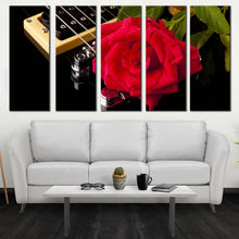 Load image into Gallery viewer, Rose Flower Canvas Wall Art Brown Background Floral 5 Piece Canvas Print Red Roses Multiple Canvas In Living Room
