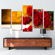 Load image into Gallery viewer, Rose Flower Canvas Wall Art Brown Background Floral 5 Piece Canvas Print Red Roses Multiple Canvas 
