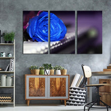 Load image into Gallery viewer, Rose Flower Canvas Wall Art Music and Blue Flower 3 Piece Canvas Print Romantic Piano Canvas Set
