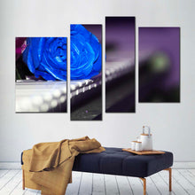 Load image into Gallery viewer, Rose Flower Canvas Wall Art Music and Blue Flower 4 Piece Canvas Print Romantic Piano Canvas Set
