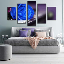 Load image into Gallery viewer, Rose Flower Canvas Wall Art Music and Blue Flower 5 Piece Canvas Print Romantic Piano Canvas Set In Bedroom
