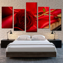 Load image into Gallery viewer, Rose Flower Canvas Wall Art Red Rose on Instrument 5 Piece Canvas Print Beautiful Floral Multi Canvas Artwork For Bedroom
