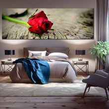 Load image into Gallery viewer, Rose Flower Canvas WallArt  Rose Brown Blurred Background 1 Piece Canvas  Red Rose Romance Canvas Print For Bedroom
