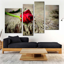 Load image into Gallery viewer, Rose Flower Canvas Wall Art Rose Brown Blurred Background 4 Piece Canvas Set Red Rose Romance Canvas Print
