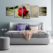 Load image into Gallery viewer, Rose Flower Canvas WallArt Rose Brown Blurred Background 5 Piece Canvas Set Red Rose Romance Canvas Print In Bedroom
