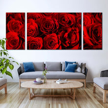 Load image into Gallery viewer, Rose Flowers Canvas Wall Art Abstract Roses 3 Piece Multiple Canvas Red Roses Canvas Print In Living Room
