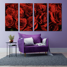 Load image into Gallery viewer, Rose Flowers Canvas Wall Art Abstract Roses 4 Piece Multiple Canvas Red Roses Canvas Print In Living room
