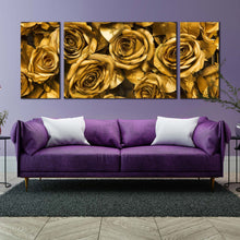 Load image into Gallery viewer, Rose Flowers Canvas WallArt  Yellow Roses Close Up 3 Piece Canvas Set Golden Floral Canvas Print For Living Room
