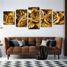 Load image into Gallery viewer, Rose Flowers Canvas Wall Art Yellow Roses Close Up 5 Piece Canvas Golden Floral Canvas Print In Living Room
