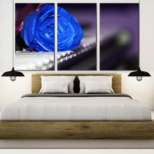 Load image into Gallery viewer, Rose Instrument Canvas Wall Art Romantic Piano 3 Piece Canvas Print Blue Rose Flowers Multi Canvas Artwork For Bedroom
