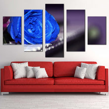 Load image into Gallery viewer, Rose Piano Canvas Wall Art Rose on Keyboard 5 Piece Multi Canvas Artwork Blue Flower Canvas Print For Living room
