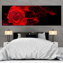 Load image into Gallery viewer, Rose Swirl Canvas WallArt  Red Rose Isolated 1 Piece Canvas Artwork Black Back ground Abstract Rose Canvas Print In Bedroom
