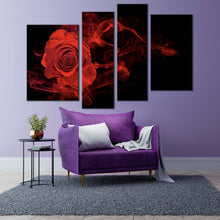 Load image into Gallery viewer, Rose Swirl Canvas Wall Art Red Rose Isolated 4 Piece Canvas Artwork Black Background Abstract Rose Canvas Print
