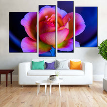 Load image into Gallery viewer, Rose Floral Canvas Wall Art Pink Purple Rose  4 Piece Canvas Print Blue Background Flower Multi Panel Canvas 
