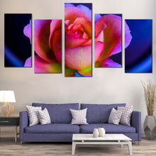 Load image into Gallery viewer, Rose Floral Canvas Wall Art Pink Purple Rose  5 Piece Canvas Print Blue Background Flower Multi Panel Canvas 
