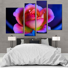 Load image into Gallery viewer, Rose Flower Canvas Wall Art Blue Background Floral Multi Canvas Artwork Beautiful Pink Purple Rose  4 Piece Canvas Print
