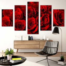 Load image into Gallery viewer, Roses Bouquet Canvas Wall Art Rose Flowers 5 Piece Multi Canvas Artwork Abstract Roses Canvas Print For Living Room
