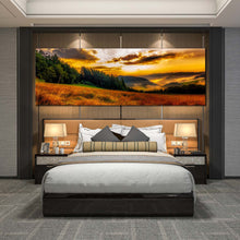 Load image into Gallery viewer, Rural  Landscape  Canvas  Wall  Art  Yellow  Sky  Clouds  Mountains  Tree  Bedroom  Canvas  Green  Trees  Scenery  Horizon  Canvas  Print For Bedroom
